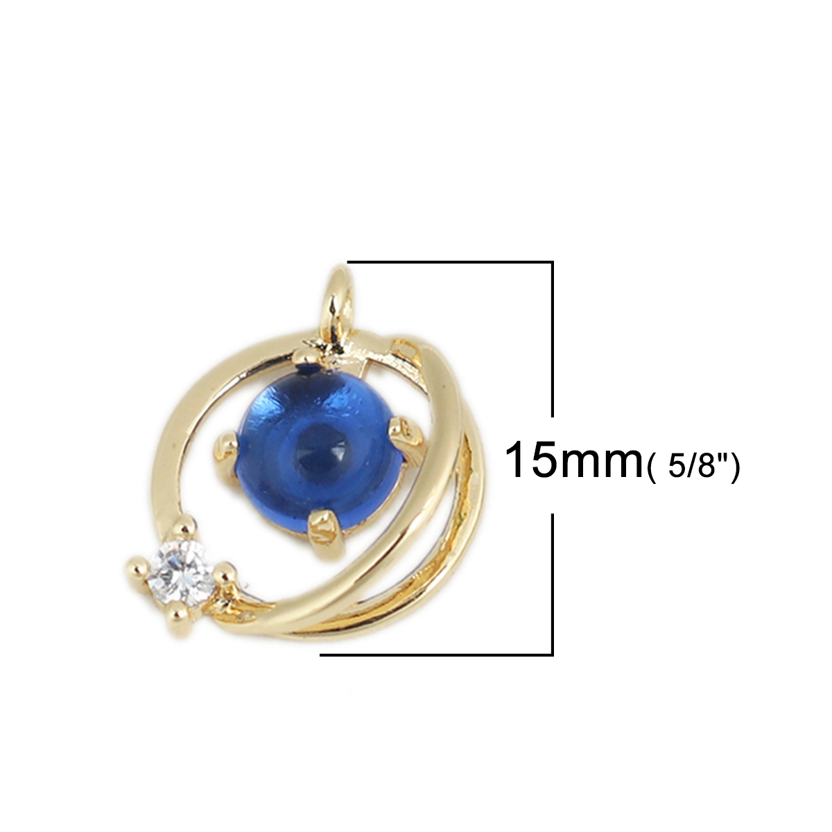 Picture of Brass Galaxy Charms 18K Real Gold Plated Blue Planet Clear Rhinestone 15mm x 12mm, 1 Piece