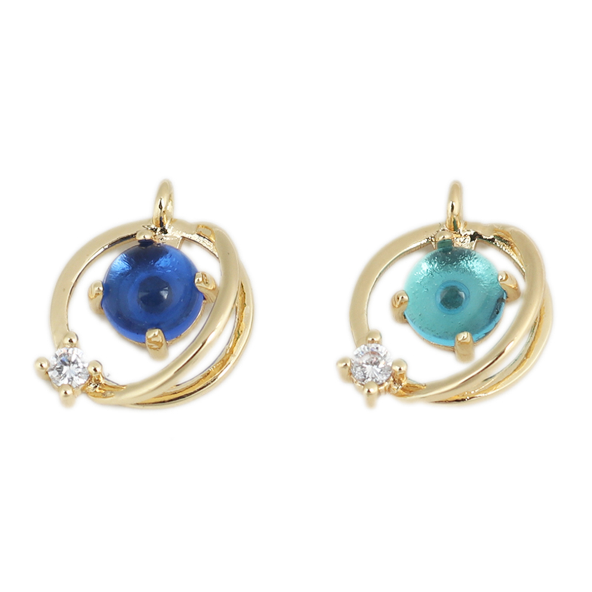 Picture of Brass Galaxy Charms 18K Real Gold Plated Blue Planet Clear Rhinestone 15mm x 12mm, 1 Piece