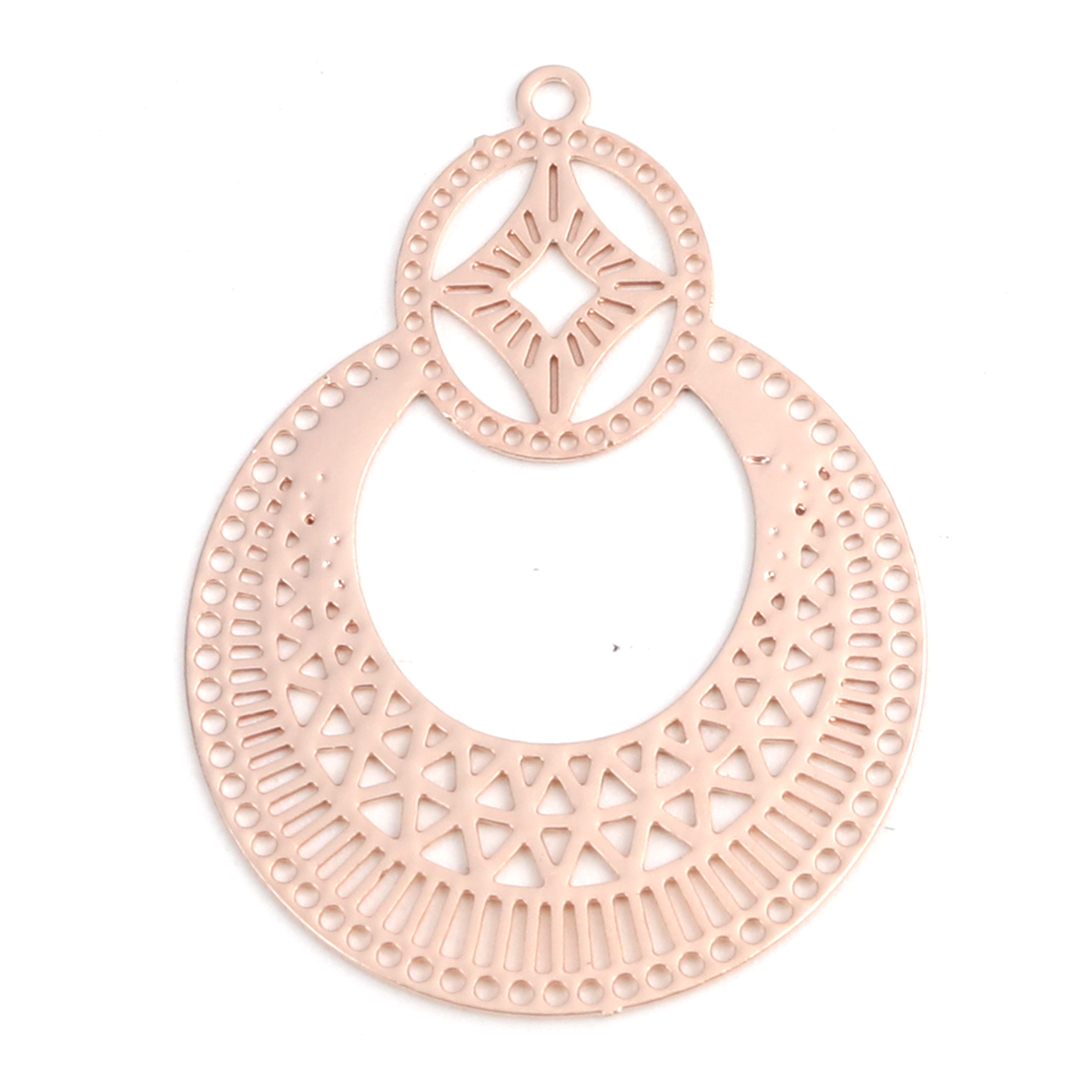 Image de Pendentifs Estampe en Filigrane en Laiton Ovale Or Rose Creux 3.2cm x 2.4cm, 10 Pcs