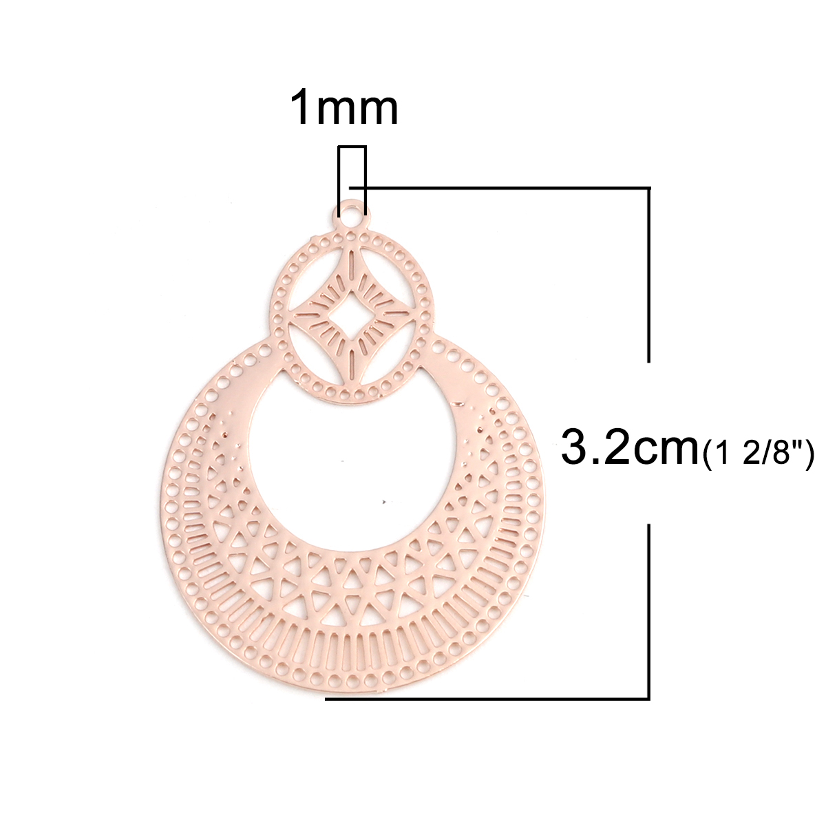 Image de Pendentifs Estampe en Filigrane en Laiton Ovale Or Rose Creux 3.2cm x 2.4cm, 10 Pcs