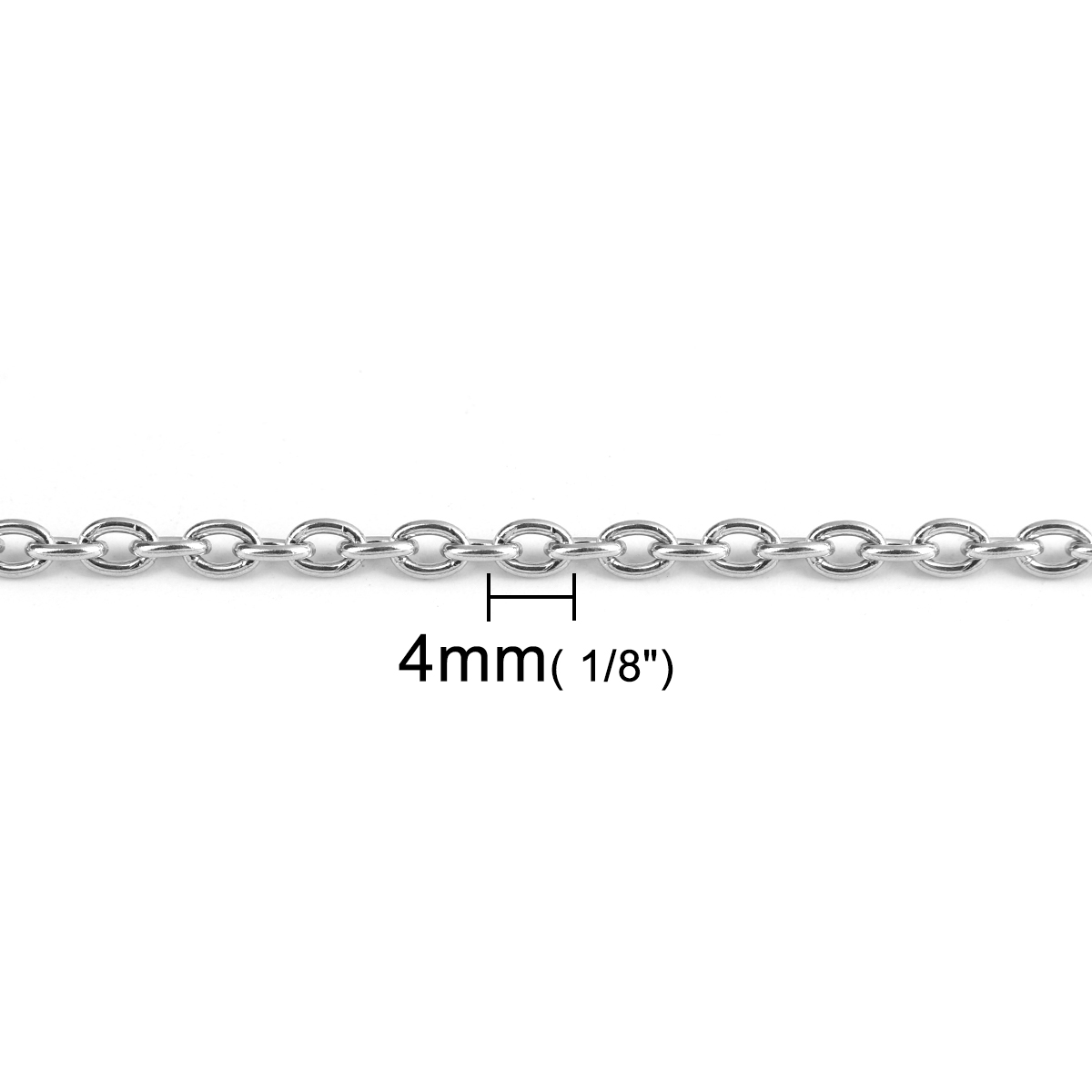 ステンレス鋼 口閉じ丸カン 小豆チェーン・あづきチェーン 楕円形 シルバートーン 4x3mm、 5 メートル の画像