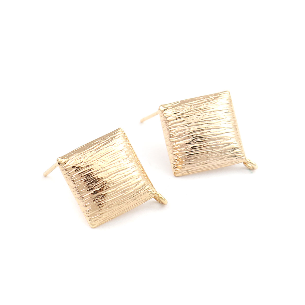 Picture of Brass Ear Post Stud Earrings 18K Real Gold Plated Rhombus W/ Loop 21mm x 18mm, Post/ Wire Size: (21 gauge), 2 PCs