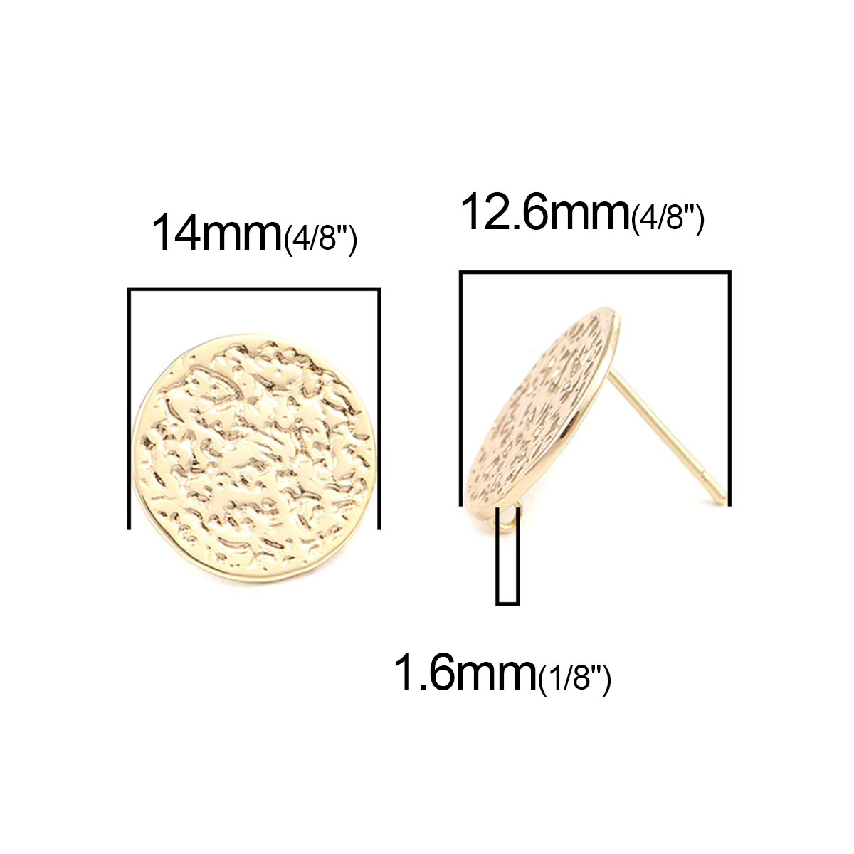 Picture of Brass Ear Post Stud Earrings 18K Real Gold Plated Round W/ Loop 14mm Dia., Post/ Wire Size: (21 gauge), 4 PCs