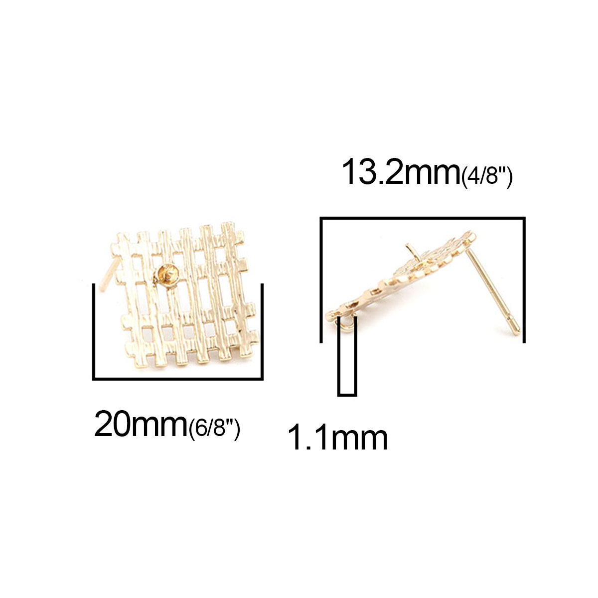 Imagen de Latón Pendientes 18K Oro Real Chapado Diamond Enrejado W/ Lazo 20mm x 20mm, Post/ Wire Size: (20 gauge), 2 Unidades