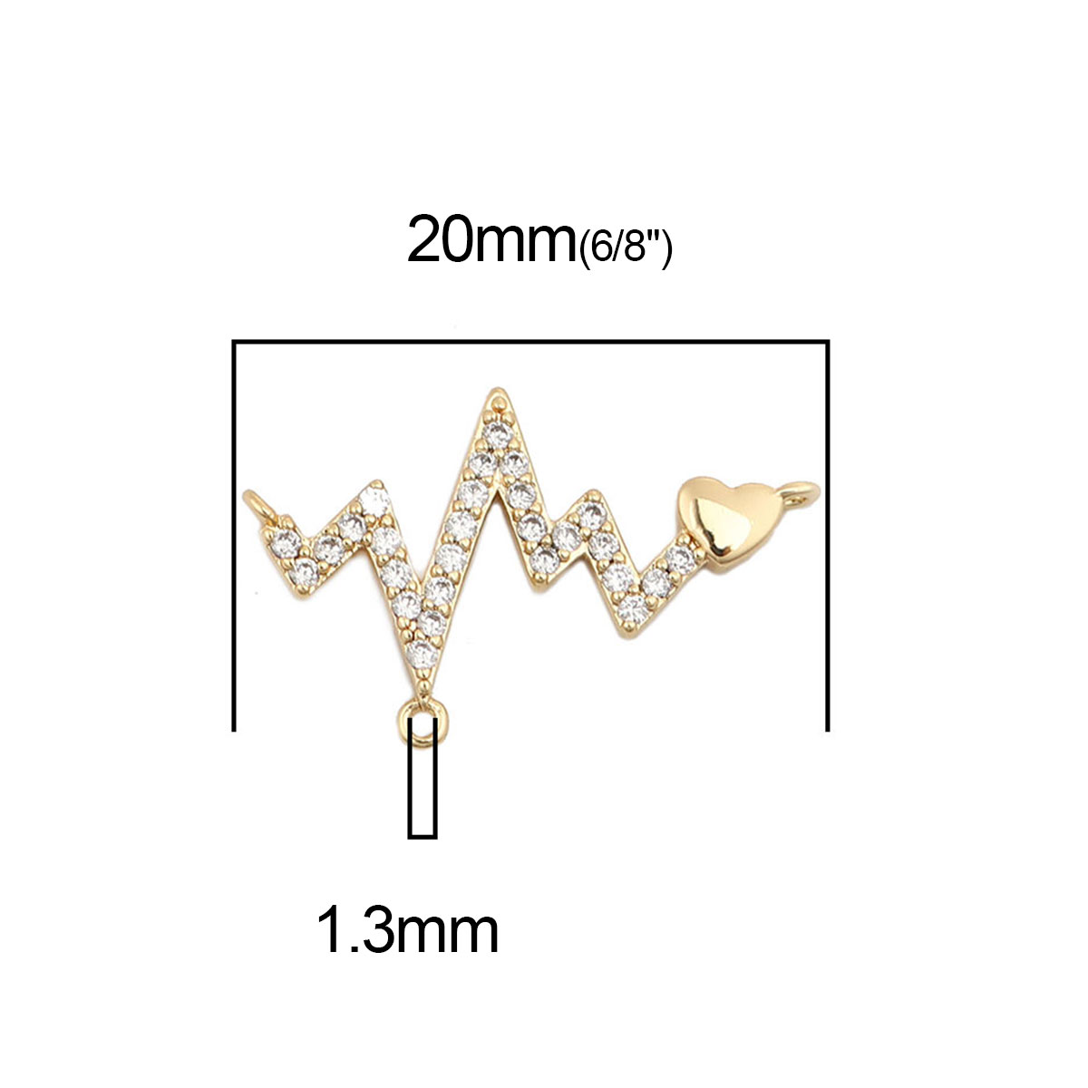 Picture of Brass Connectors Heart 18K Real Gold Plated Heartbeat/ Electrocardiogram Clear Rhinestone 20mm x 13mm, 2 PCs