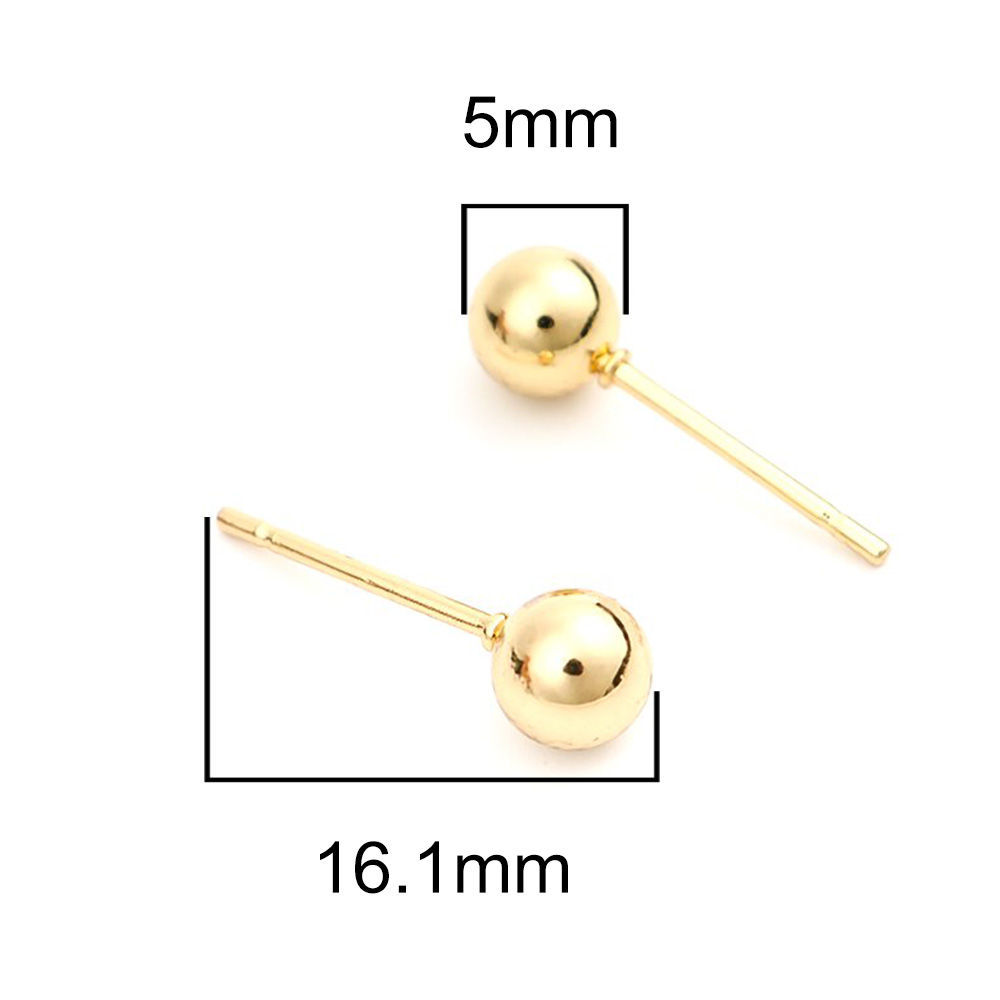 Picture of 304 Stainless Steel Ear Post Stud Earrings Round Gold Plated W/ Stoppers 5mm Dia., Post/ Wire Size: (20 gauge), 10 PCs