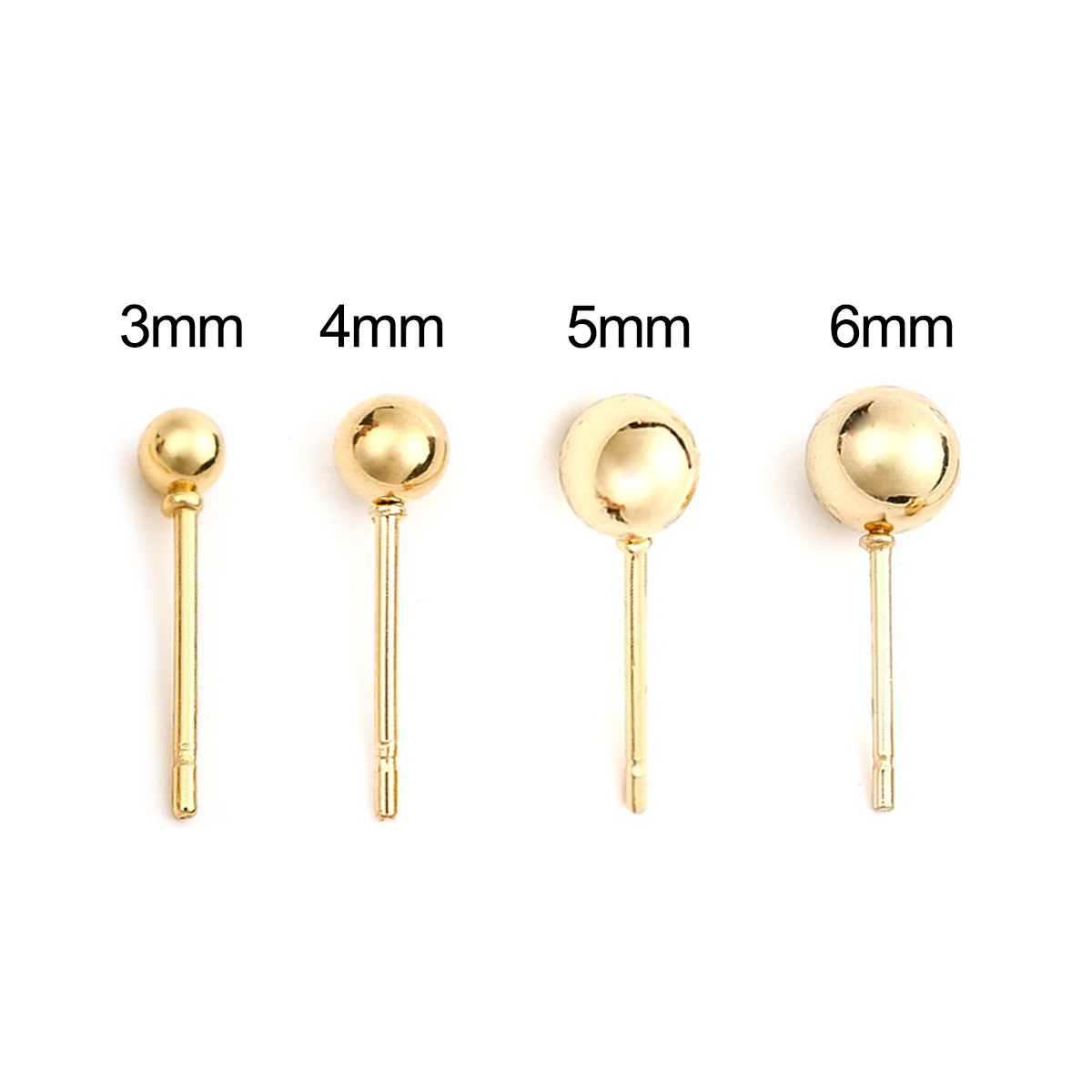 Picture of 304 Stainless Steel Ear Post Stud Earrings Round Gold Plated W/ Stoppers 5mm Dia., Post/ Wire Size: (20 gauge), 10 PCs