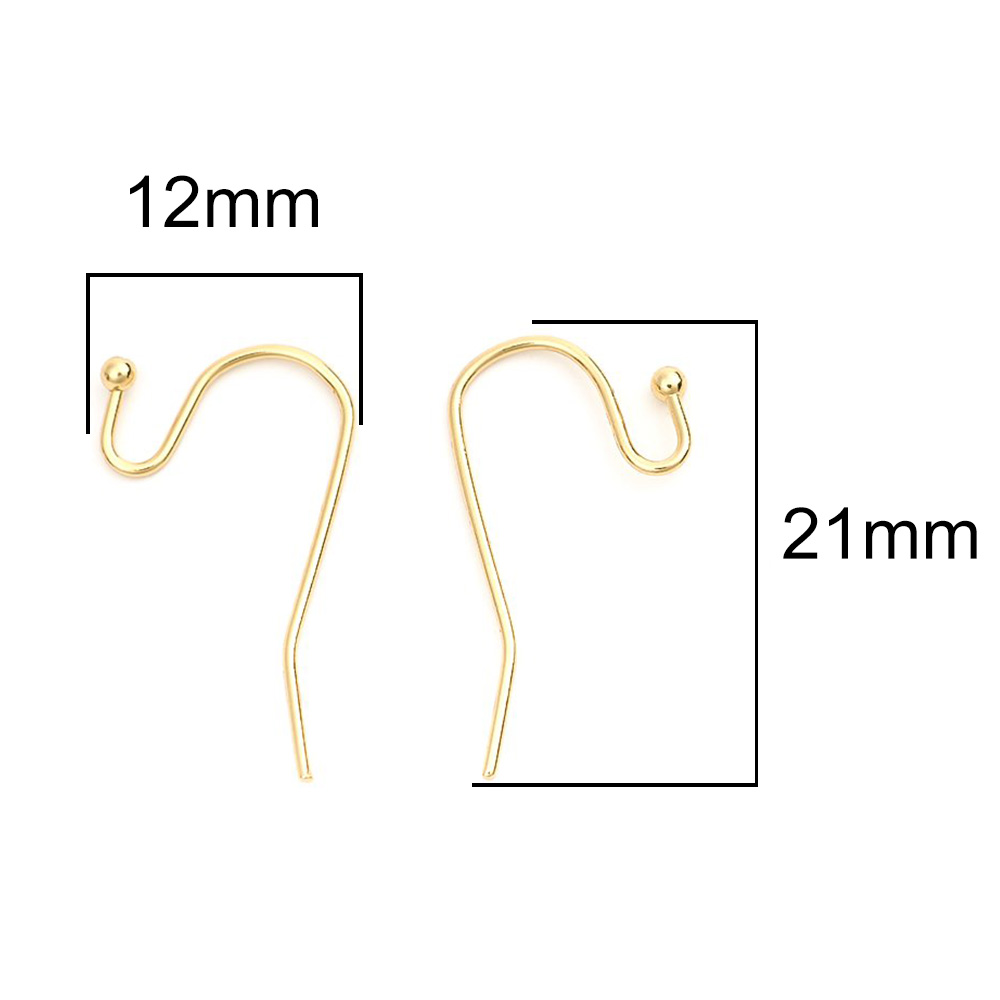 Picture of 304 Stainless Steel Ear Wire Hooks Earring Findings Gold Plated 21mm x 12mm, Post/ Wire Size: (21 gauge), 100 PCs