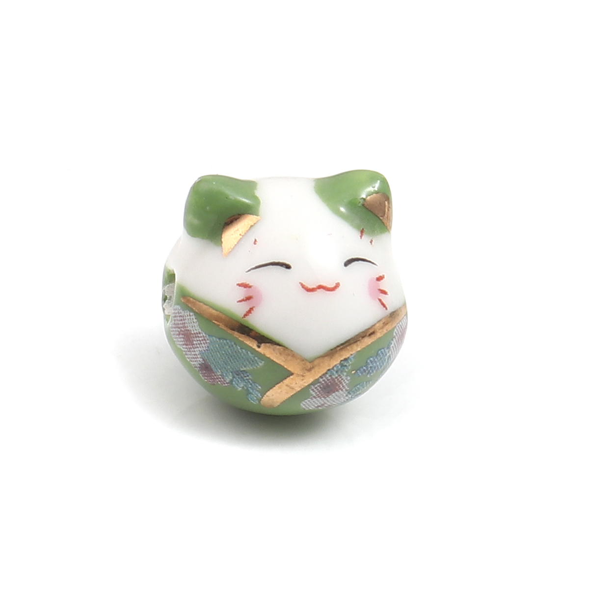 Immagine di Ceramica Diatanziale Perline Gatto Verde Circa 15mm x 14mm, Foro: Circa 2.7mm, 1 Pz