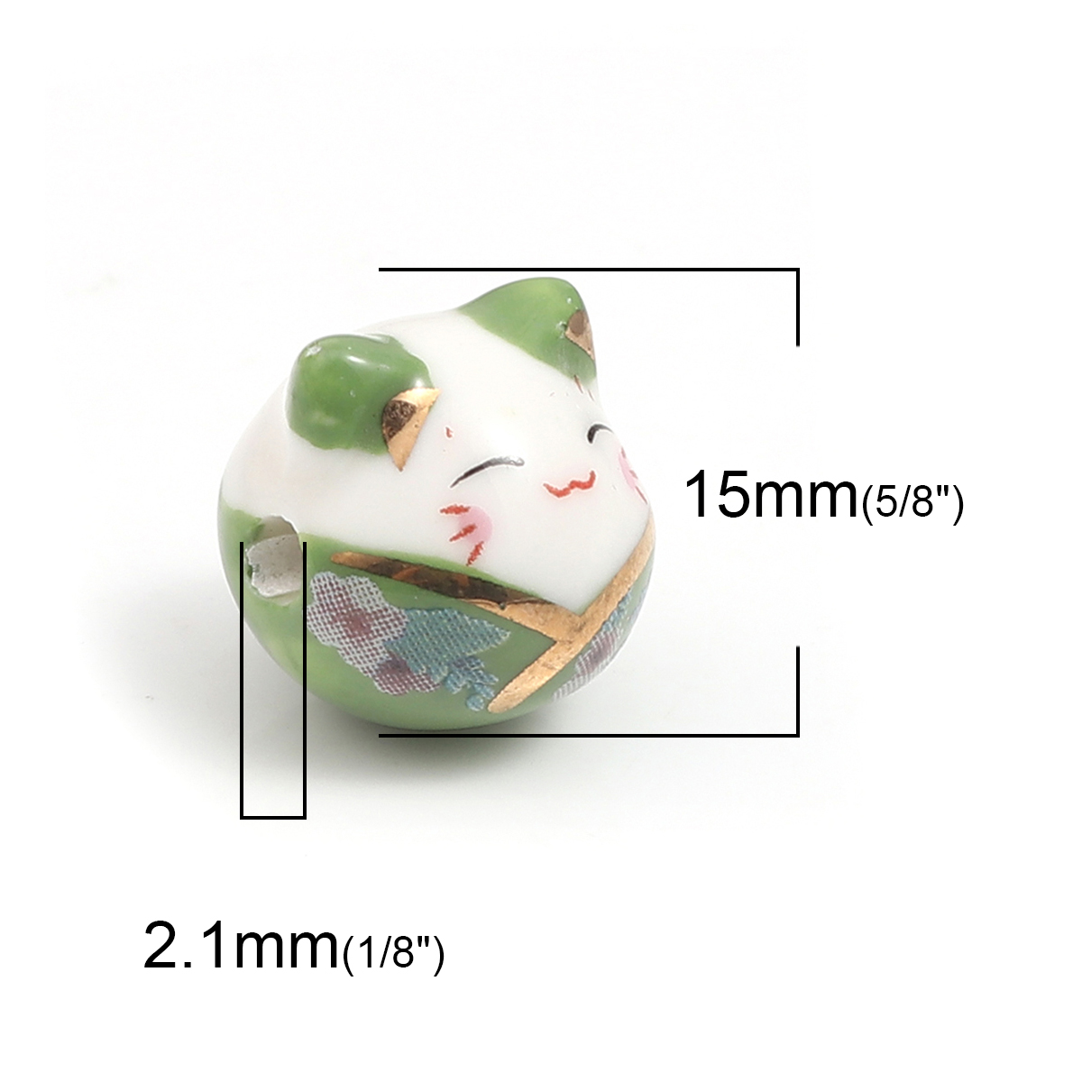 Immagine di Ceramica Diatanziale Perline Gatto Verde Circa 15mm x 14mm, Foro: Circa 2.7mm, 1 Pz