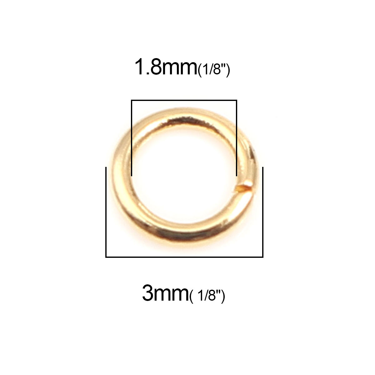 Picture of 100 PCs 3mm Dia., 0.5mm(24 gauge) 304 Stainless Steel Open Jump Rings Findings For Jewelry Making Gold Plated Round