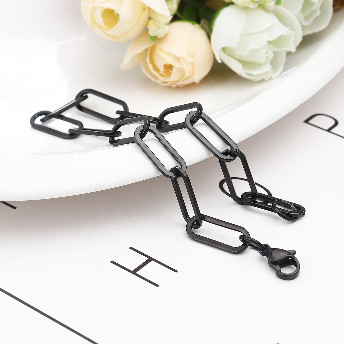 Picture of 1 Piece Vacuum Plating 304 Stainless Steel Link Cable Chain Bracelets Gunmetal Oval 19.4cm(7 5/8") long