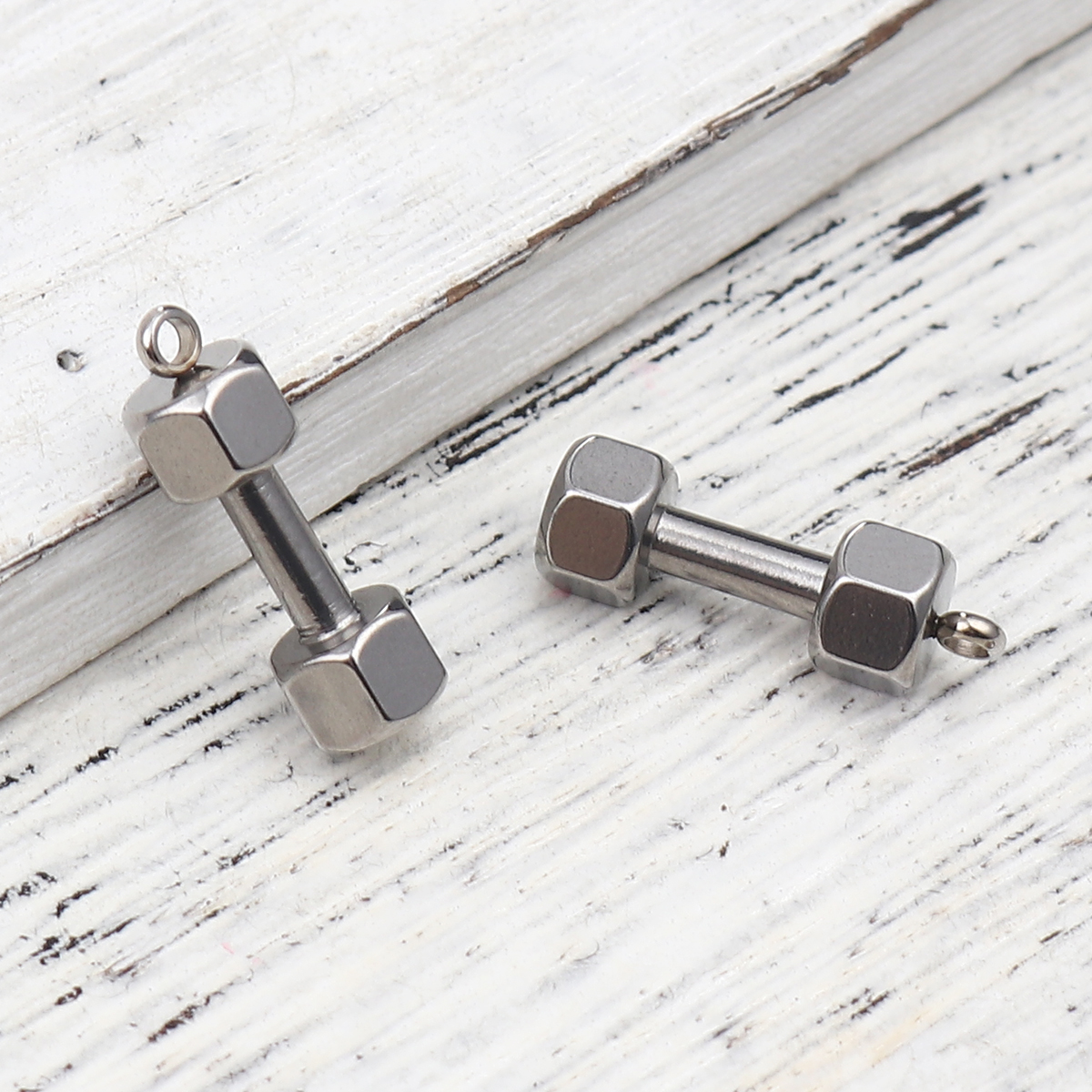Picture of Stainless Steel Fitness Charms Dumbbell Silver Tone 19mm x 7mm, 5 PCs