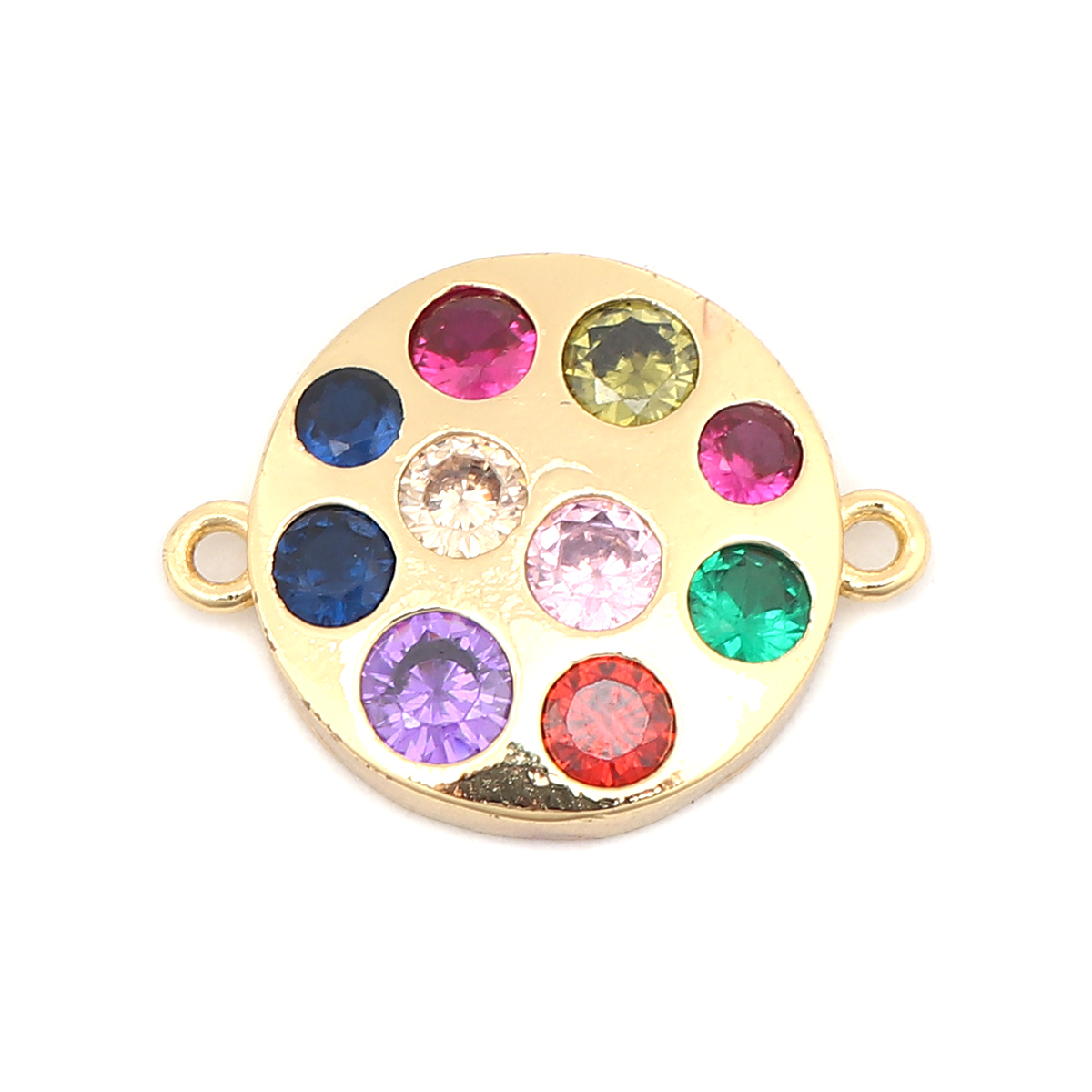 Bild von Messing Verbinder Rund Vergoldet Bunt Strass 21mm x 16mm, 1 Stück