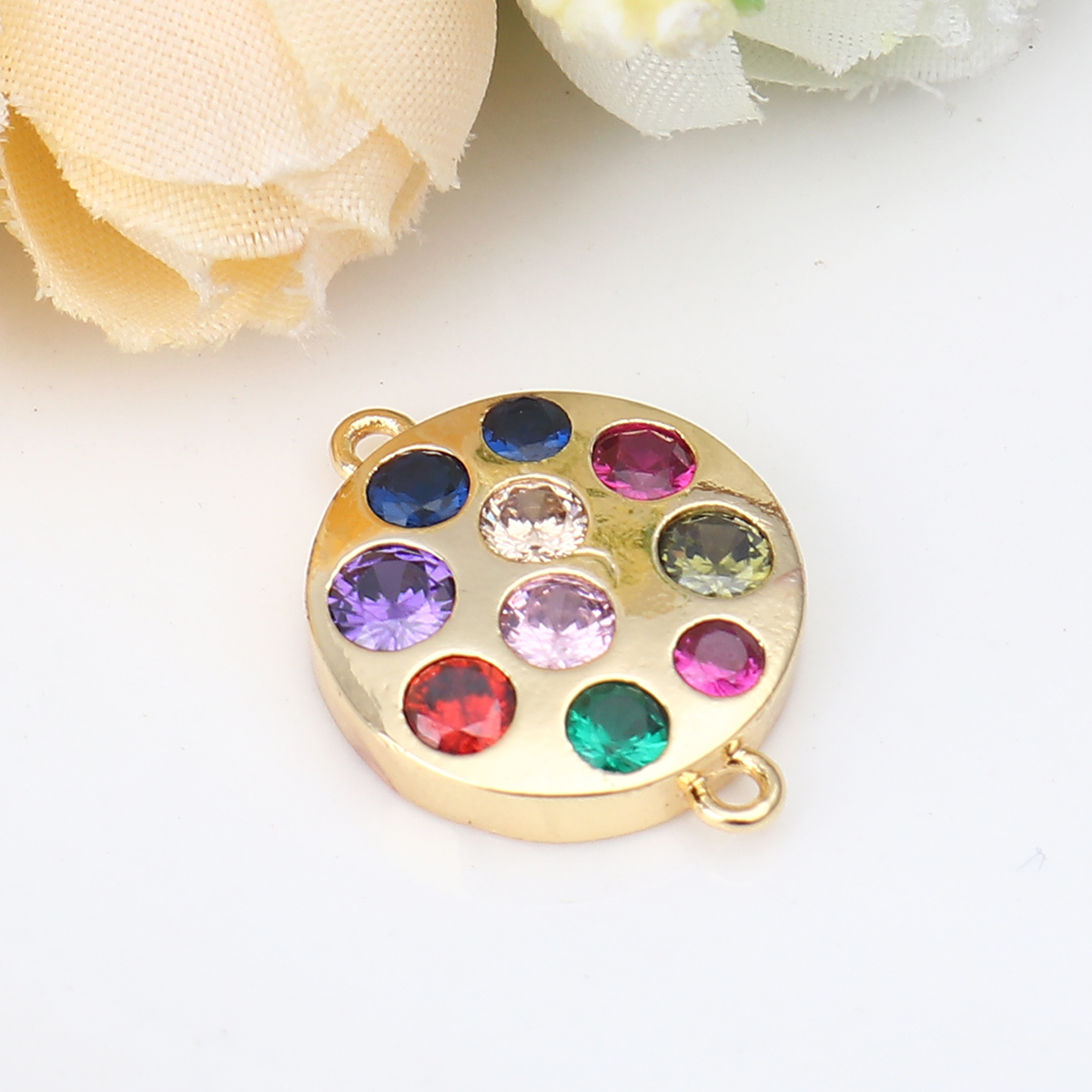 Bild von Messing Verbinder Rund Vergoldet Bunt Strass 21mm x 16mm, 1 Stück