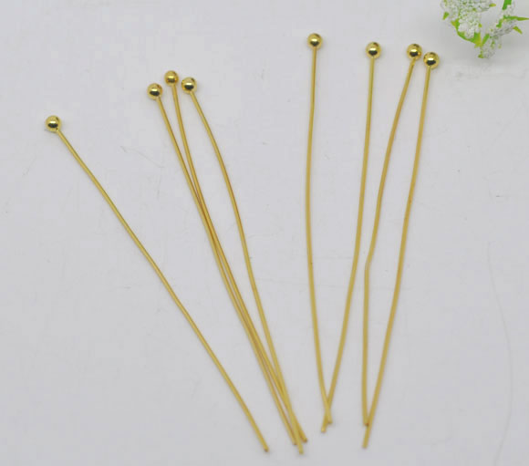 Picture of Brass Ball Head Pins Gold Plated 5cm(2") long, 0.5mm (24 gauge), 300 PCs                                                                                                                                                                                      
