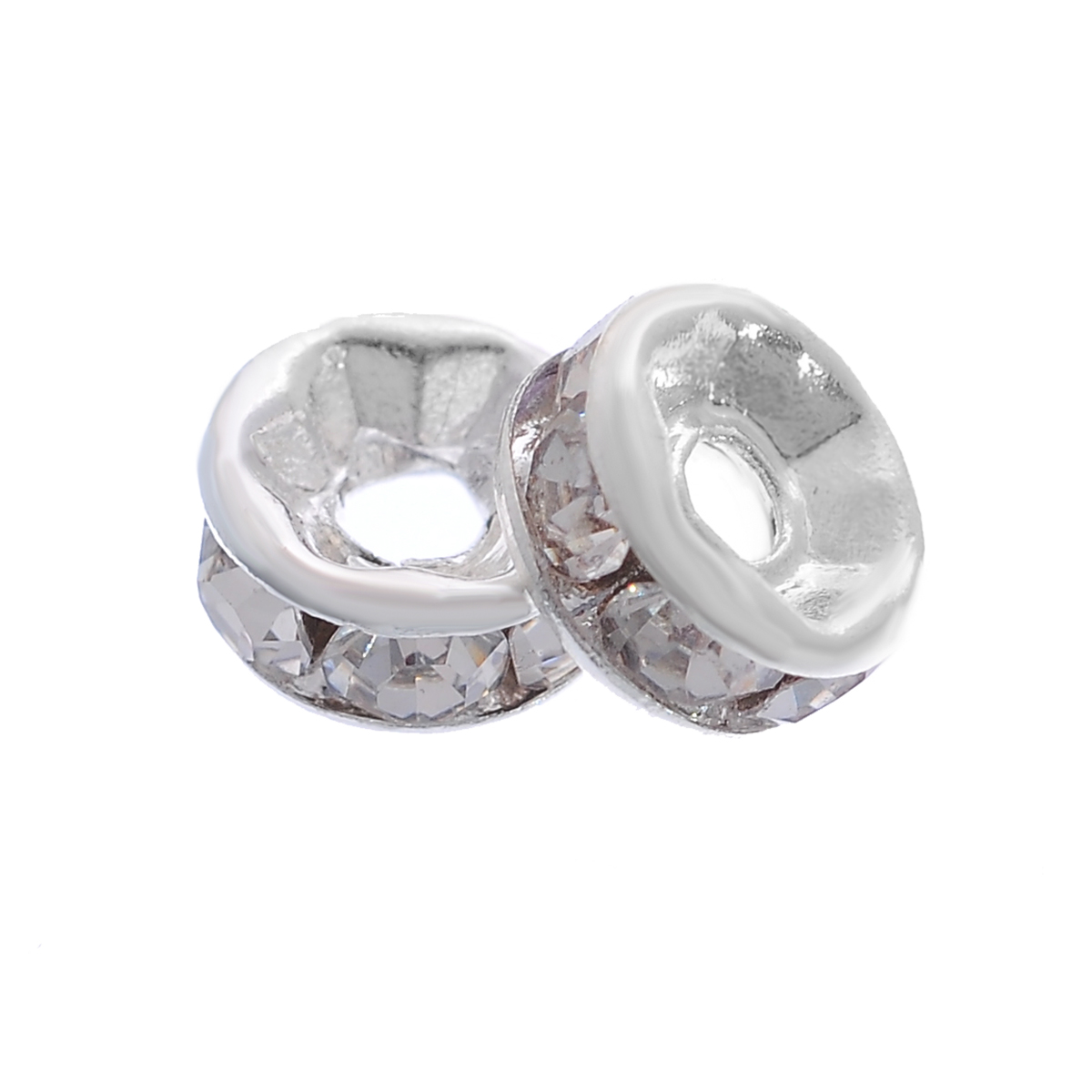 Image de Perle Rondelle Strass en Laiton Rond Argenté à Strass Transparent 5mm Dia, Taille de Trou: 1mm, 30 PCs