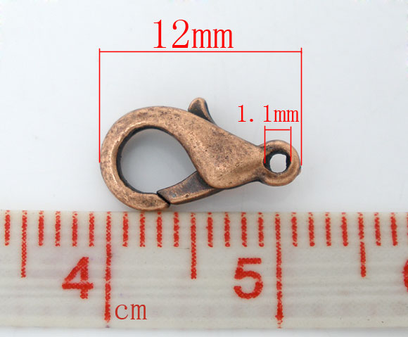 Picture of Brass Lobster Clasps Antique Copper 12mm( 4/8") x 6mm( 2/8"), 100 PCs