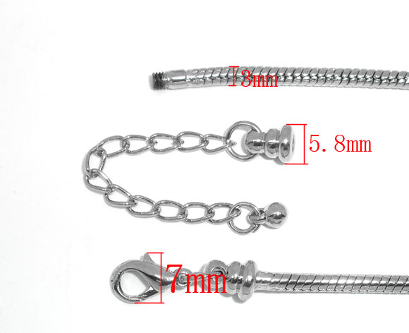 Immagine di Rame Stile Europeo Braccialetti Tono Argento lunghezza:18.0cm 4 Pz