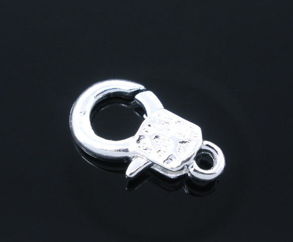Bild von Messing Karabinerverschluss Versilbert 16mm x 9mm 20 Stück