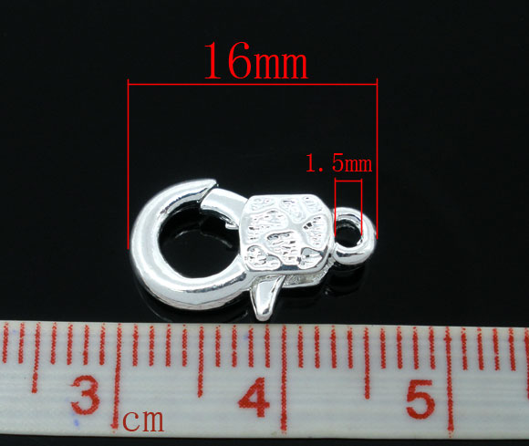 Bild von Messing Karabinerverschluss Versilbert 16mm x 9mm 20 Stück