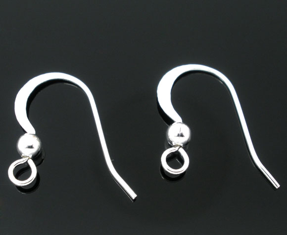 Picture of Brass Ear Wire Hooks Earring Findings Silver Plated 17mm( 5/8") x 18mm( 6/8"), Post/ Wire Size: (21 gauge), 200 PCs