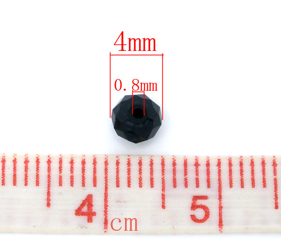 クリスタルガラスビーズ フラットラウンド 黒 ファセット・カット 約 4mm直径、 穴：約 0.8mm、 200 個 の画像