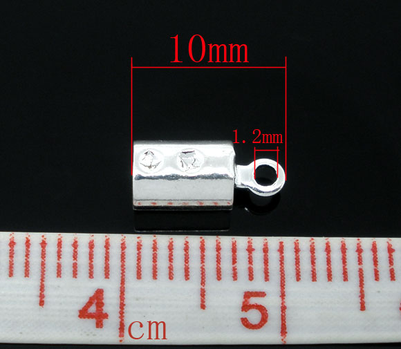 Picture of 200 PCs Brass End Caps For Necklace Bracelet Jewelry Making Cylinder Silver Plated (Fits 3mm Cord) 10mm x 4mm