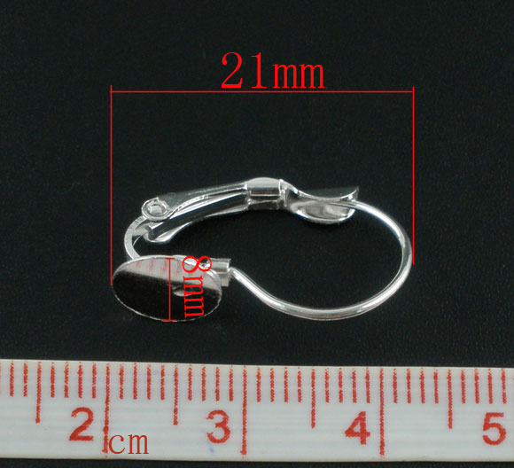 Picture of Brass Clip On Earring Cabochon Settings Round Silver Plated (Fits 8mm Dia.) 21mm( 7/8") x 14mm( 4/8"), Post/ Wire Size: (20 gauge), 50 PCs