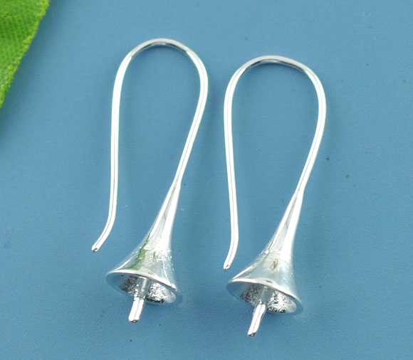 Изображение Швензы-петельки "Цветок" 29mm x 12mm Посеребренный Без Никеля,Подходящие бусины: 8 мм (3/8 ") диам. Размер столбца / провода:0.8mm, 5 пар