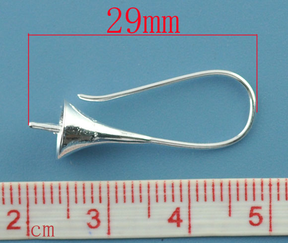 Изображение Швензы-петельки "Цветок" 29mm x 12mm Посеребренный Без Никеля,Подходящие бусины: 8 мм (3/8 ") диам. Размер столбца / провода:0.8mm, 5 пар