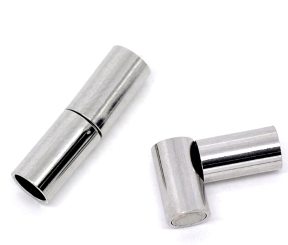 Picture of Brass & Magnetic Hematite Magnetic Clasps Cylinder Silver Tone 20mm( 6/8") x 5mm( 2/8"), 10 Sets