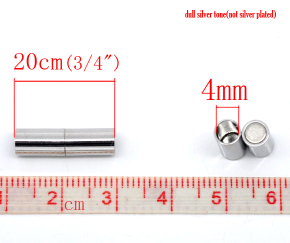 Picture of Brass & Magnetic Hematite Magnetic Clasps Cylinder Silver Tone 20mm( 6/8") x 5mm( 2/8"), 10 Sets