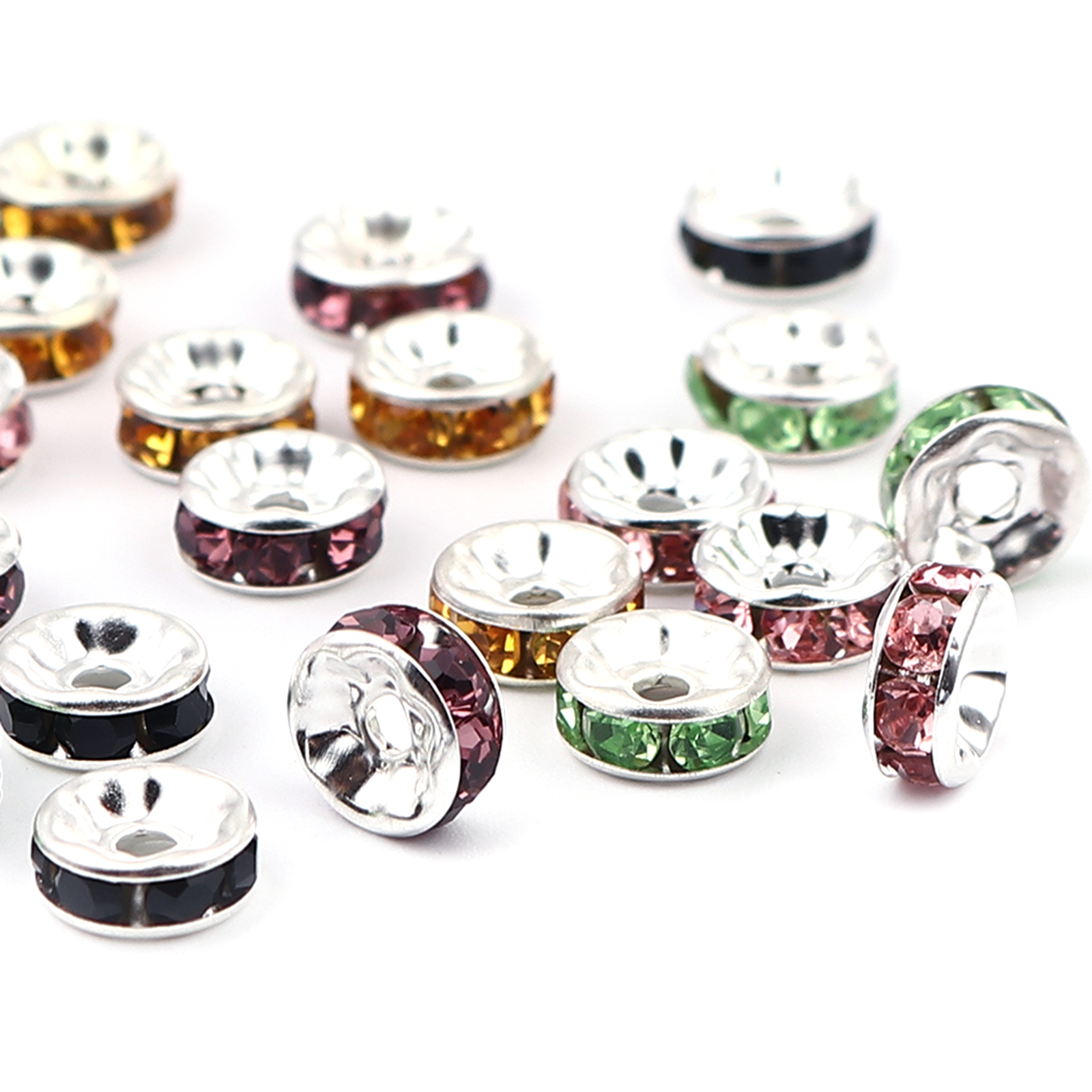 Изображение Бусины-разделитель 8mm x 4mm Смешанные Фианит Посеребренный, Проданные 100 шт                                                                                                                                                                                 