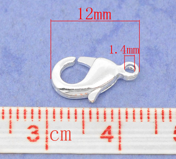 Bild von Messing Karabinerverschluss Versilbert 12mm x 7mm 50 Stück