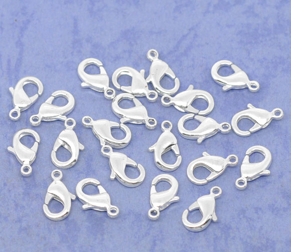 Bild von Messing Karabinerverschluss Versilbert 12mm x 7mm 50 Stück