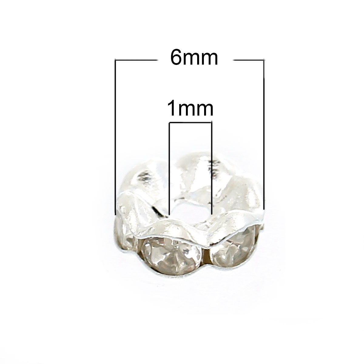 Bild von Messing Rondelle Spacer Perlen Zwischenperlen Rund Versilbert Weiß Strass ca. 6mm D., Loch:ca. 1mm, 100 Stück