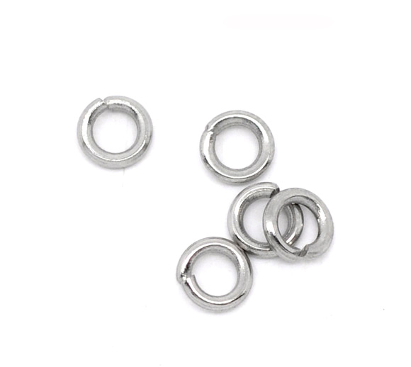 Picture of 500 PCs 4mm Dia., 0.8mm(20 gauge) 304 Stainless Steel Open Jump Rings Findings For Jewelry Making Silver Tone Round