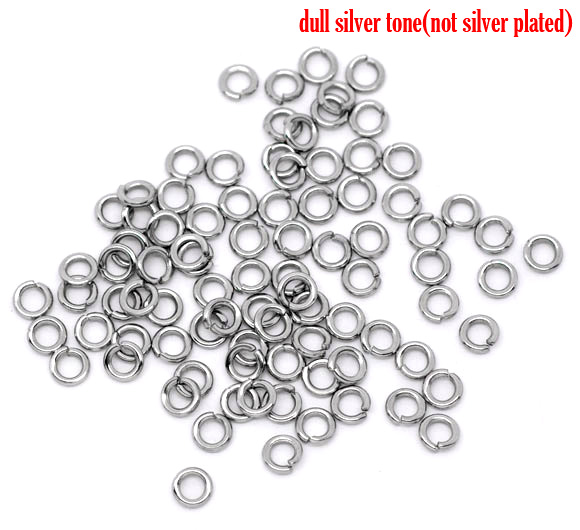 Picture of 500 PCs 4mm Dia., 0.8mm(20 gauge) 304 Stainless Steel Open Jump Rings Findings For Jewelry Making Silver Tone Round