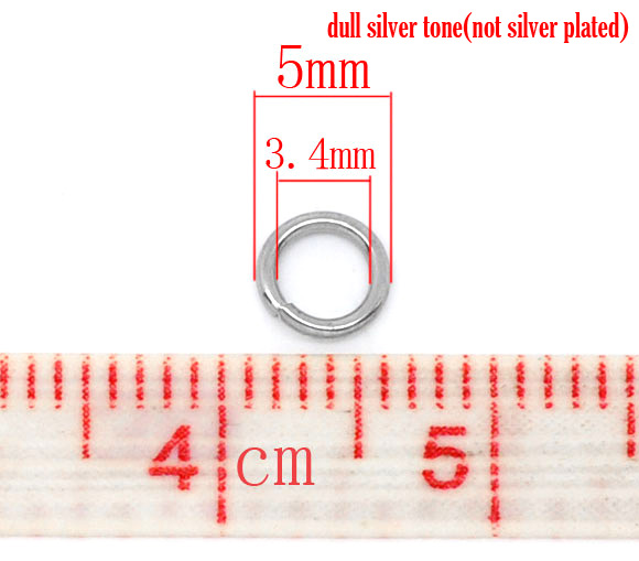 Picture of 500 PCs 5mm Dia., 0.8mm(20 gauge) 304 Stainless Steel Open Jump Rings Findings For Jewelry Making Silver Tone Round