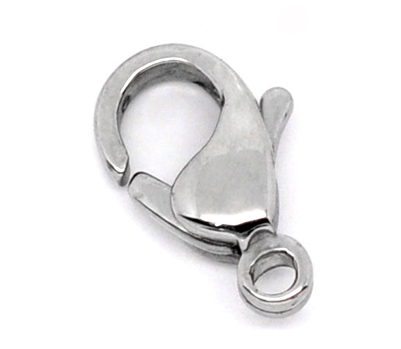 Picture of 304 Stainless Steel Lobster Clasp Findings Silver Tone 12mm x 7.5mm, 1000 PCs