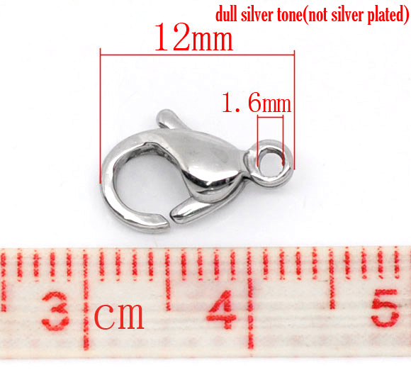 Picture of 304 Stainless Steel Lobster Clasp Findings Silver Tone 12mm x 7.5mm, 1000 PCs