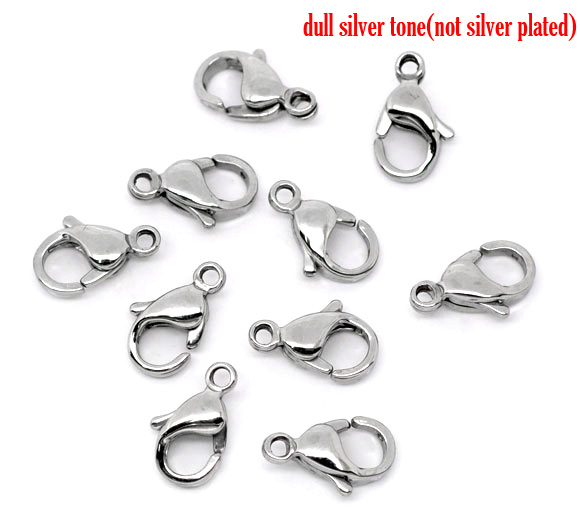 Picture of 304 Stainless Steel Lobster Clasp Findings Silver Tone 12mm x 7.5mm, 1000 PCs