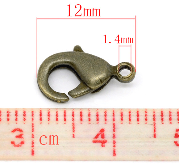 Bild von Messing Karabinerverschluss Bronzefarbe 12mm x 7mm 50 Stück