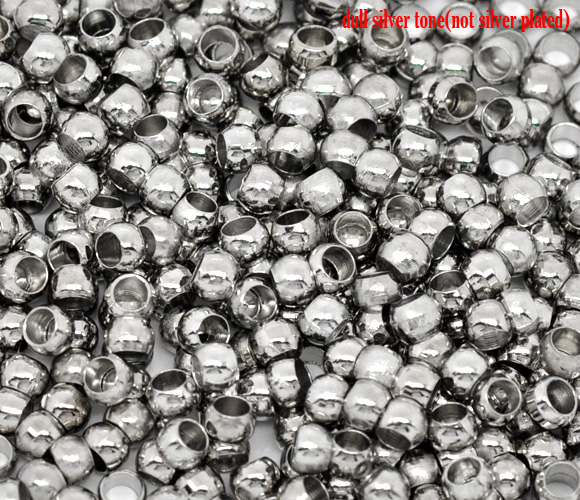 Bild von Messing Quetschperlen Rund Silberfarbe Loch: ca 2mm 3.5mm D 1000 Stück