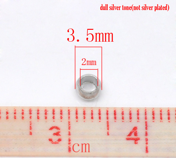 Bild von Messing Quetschperlen Rund Silberfarbe Loch: ca 2mm 3.5mm D 1000 Stück