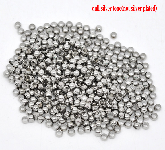 Bild von Messing Quetschperlen Rund Silberfarbe Loch: ca 2mm 3.5mm D 1000 Stück