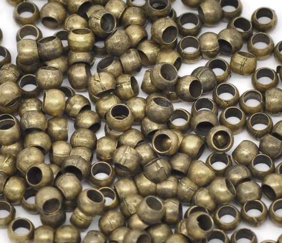 Bild von Messing Quetschperlen Rund Bronzefarbe Loch: ca 2mm 3.5mm x 1.8mm 500 Stück