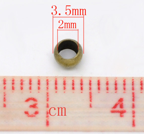 Bild von Messing Quetschperlen Rund Bronzefarbe Loch: ca 2mm 3.5mm x 1.8mm 500 Stück