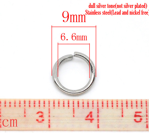 Picture of 200 PCs 9mm Dia., 1.2mm(17 gauge) 304 Stainless Steel Open Jump Rings Findings For Jewelry Making Silver Tone Round